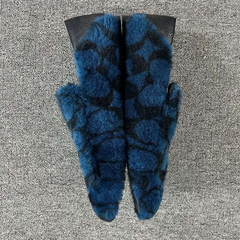 Coach Shoes Mens 11 Blue Shearling Logo Fur Slip On Loafers Leather Sole G4576 - Picture 5 of 11